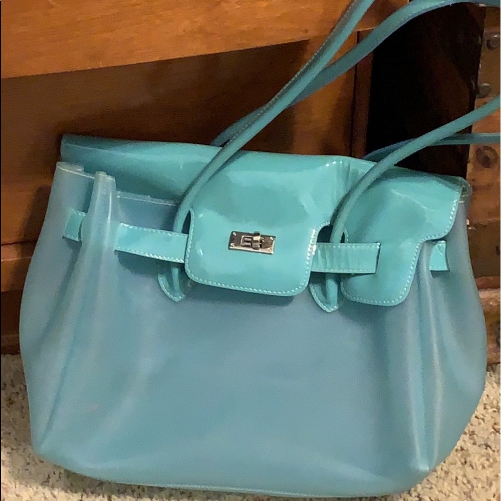 Blue Patent Leather Jelly Shoulder Bag